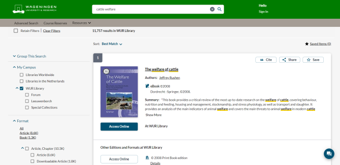 home page of WUR library search