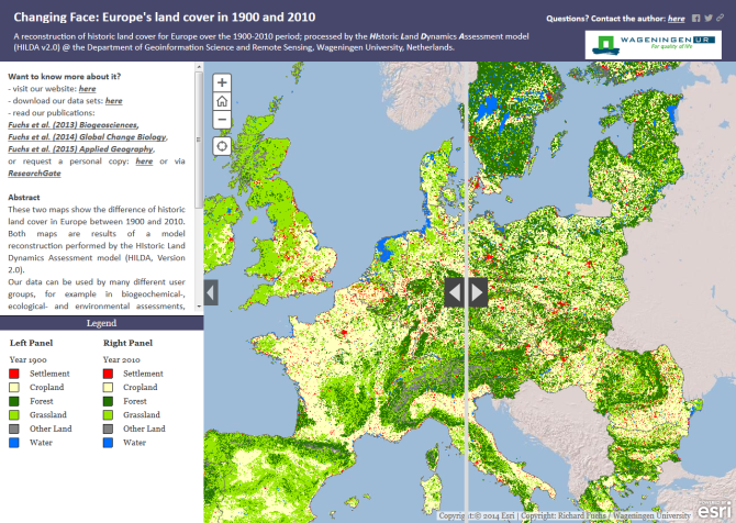 Figure: Interactive comparison of Europe’s land cover between 1900 and 2010. Click on the image to start our story map. 