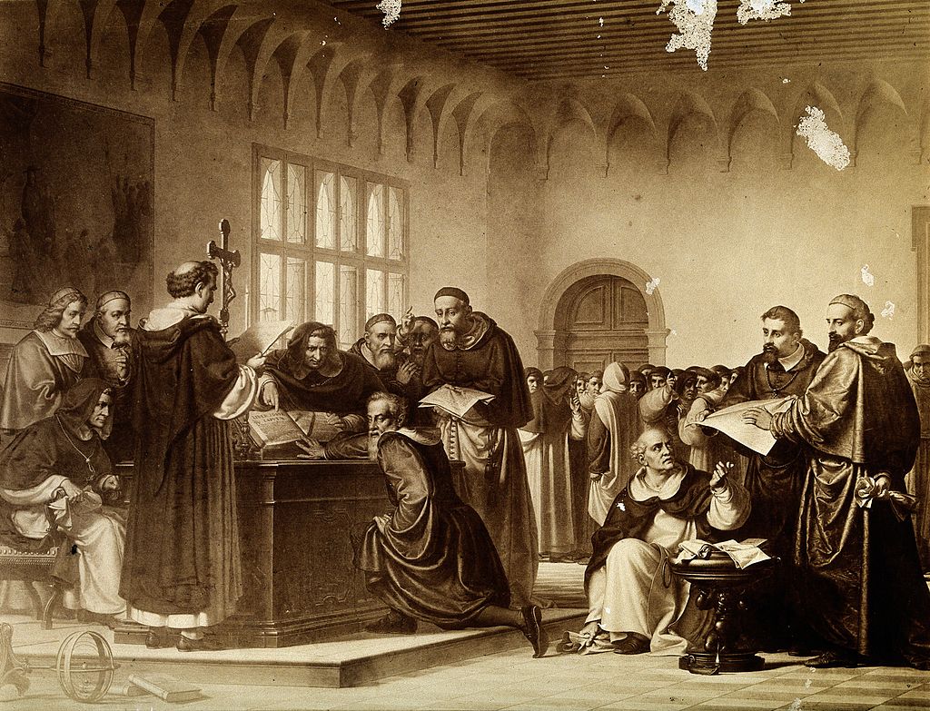 Contrarian thoughts on trial: Galileo Galilei before the Inquisition, Rome, 1633. Credit: Wellcome Library, London. Wellcome Images.