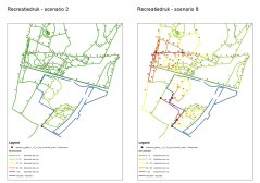 Uitkomsten van de spreiding van recreanten in twee scenario’s ten oosten van Hilversum