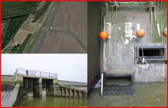 Figure description: Spijksterpompen pumping station and its fish passage at the Dutch Wadden Sea coast.