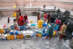 Queuing up for water in Kathmandu