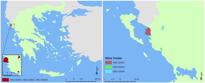 Fig. 1a. Location of Greek test sites.                                                 Fig. 1b. Location of Greek test sites (close-up). 