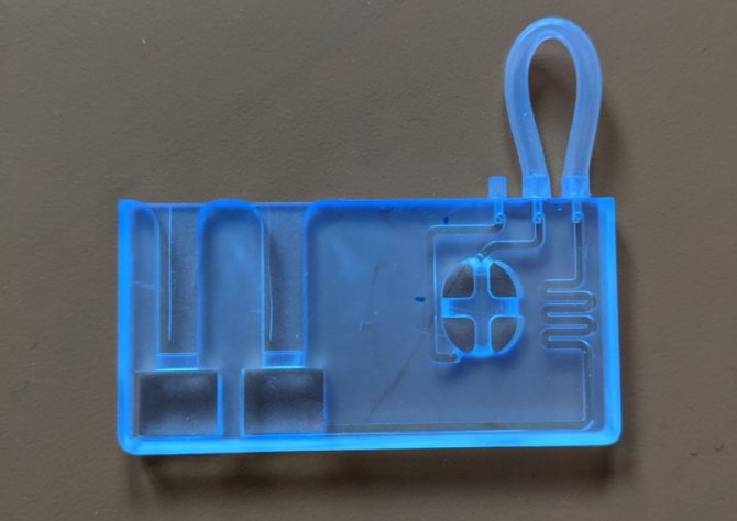  A 3D-printed part of a selftest which guides the liquid sample.
