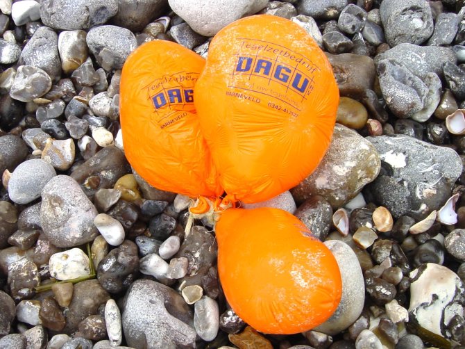 Examples of Dutch balloons, beached in Normandy following Queensday in the Netherlands in 2007.